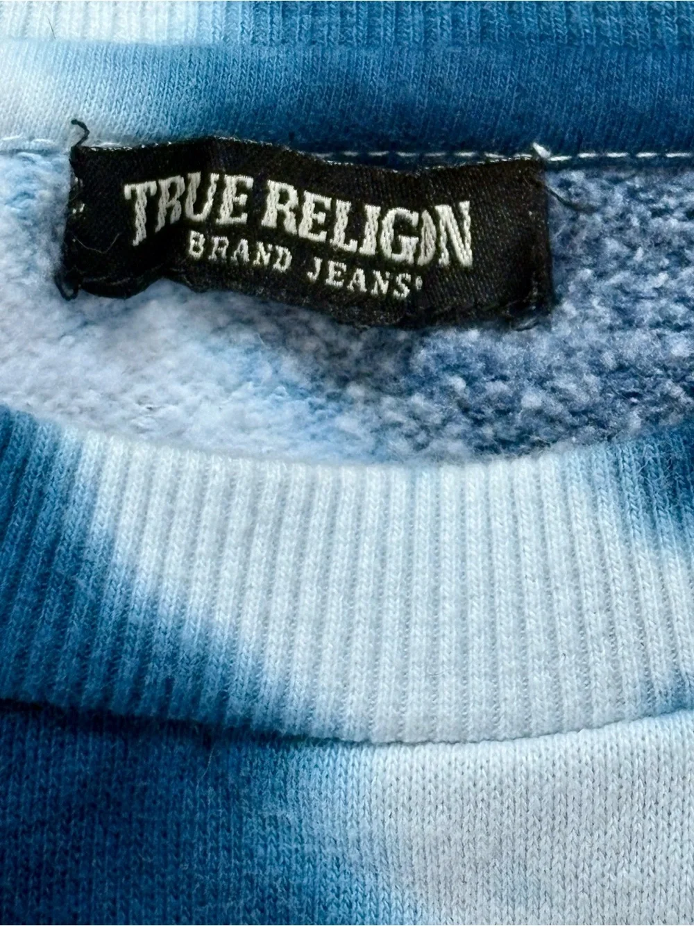 True Religion Men’s Blue and White Tie-Dye Crewneck Sweatshirt